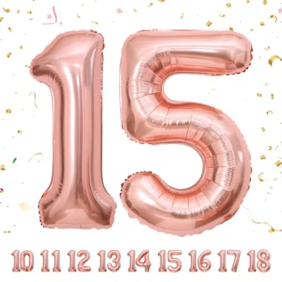 Abbildung von 15 Geburtstag Deko zahlen luftballon jahre Folienballon Roségold für 15. Geburtstagsdeko Männer Frauen Ballon Zahl zum fliegt mit Helium 15.Geburtstagsparty 40&quot; 101cm