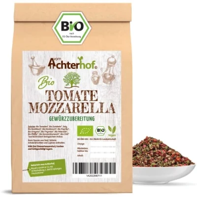 Abbildung von Tomate Mozzarella Gewürzzubereitung Bio 100g Caprese Gewürz ideal für Tomaten Salat, oder als Pasta Pizza Qualität vom Achterhof
