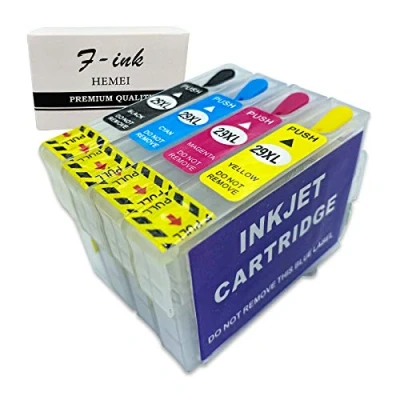Abbildung von F INK leere wiederaufladbare Tintenpatrone kompatibel für Epson 29 oder 29XL Tintenpatronen 4 Farben T2991 Schwarz T2992 Cyan T2993 Magenta T2994 Gelb