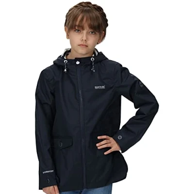 Abbildung von Regatta Belladonna Wasserdichte, bedruckte Kapuzenjacke für Kinder. Mit DWR und Hydrafort Stoffen. Zum Spazieren Wandern geeignet.