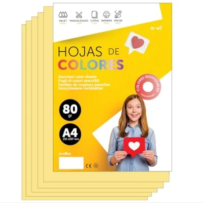 Abbildung von Buntes Papier A4 80g für Drucker &amp; Basteln, Farbige Blätter Kinder, Kreativprojekte, Karten Schule M office (500 Blatt, Creme)