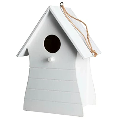 Abbildung von Spetebo Nistkasten Holz Vogelhäuschen zum Aufhängen 20 x 14 cm weiß, Garten Deko Vogel Nist Kasten mit Fütterungsloch