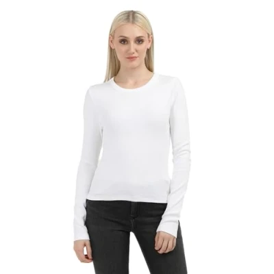 Abbildung von Calvin Klein Jeans LONG Sleeve Label Langarmshirt, Damen, Größe: Medium, Bright white