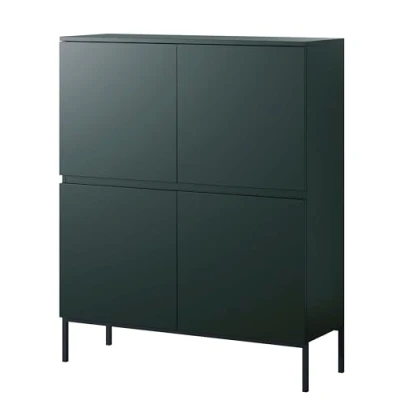 Abbildung von Selsey Kommode Schrank Aufbewahrungsschrank 100 cm 4 Türen 8 Fächer Dunkelgrün Schwarze Beine Bemmi
