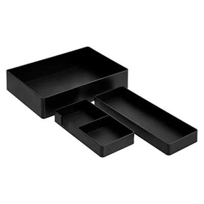 Abbildung von Amazon Basics Kunststoff Organizer Set, Zubehörablage, Halb Zubehörablage und Kleine Ablage, Schwarz
