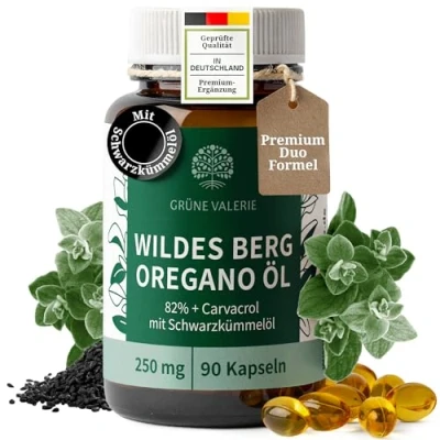 Abbildung von Grüne Valerie Oregano Öl Kapseln 90 Stück Wildes Berg mit 82 % Carvacrol Handgeernteter Origanum vulgare aus Griechenland 250 mg Softgels, naturrein &amp; laborgeprüft
