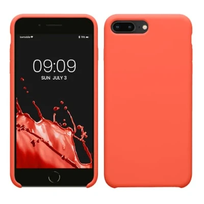 Abbildung von kwmobile Hülle kompatibel mit Apple iPhone 7 Plus/iPhone 8 Plus Silikon Handy Case Handyhülle weiche Oberfläche kabelloses Laden Leuchtende Koralle