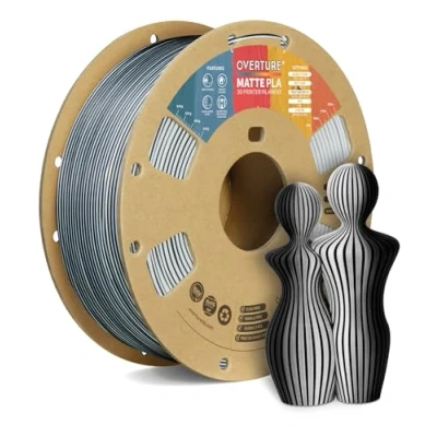 Abbildung von OVERTURE Matte PLA Filament 1.75mm, Rolle 1kg Spule (2.2lbs), Dimensionale Präzision +/ 0.02 mm, für 3D Drucker (Schwarz Weiß)