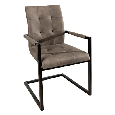 Abbildung von Invicta Interior Design Freischwinger Stuhl Oxford antik Taupe mit Armlehne Eisengestell Esszimmerstuhl