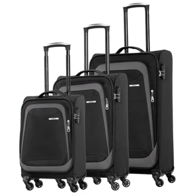 Abbildung von NOWI Korfu 360 Drehbarer Koffer Arretierbares Gestänge, 2 Vortaschen, Zahlenschloss, Geschäumte Front, 4 Rollen (schwarz, Set)