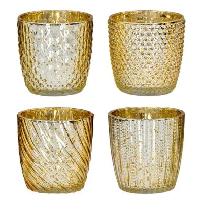 Abbildung von Levandeo® Teelichthalter, 4er Set Windlicht H9cm Glas Gold Teelichthalter Tischdeko Kerzen
