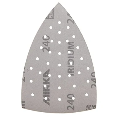Abbildung von Mirka Iridium Schleifdreieck Premium Schleifpapier 100x152x152mm 36 Loch Klett Korn 240, 10 Stk / Zum Schleifen von Lack, Spachtel, Grundierung, Holz, Stahl, Mineralwerkstoffe, Kunststoff