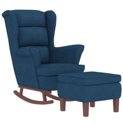 Abbildung von vidaXL Schaukelsessel und Hocker mit Holzbeinen Blau Samt, Sessel Hocker, Relaxsessel, Relaxstuhl, Schaukelsessel, Relaxsessel Stuhl