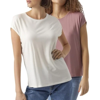 Abbildung von Vero Moda T Shirt Stilvolles Basic mit Rundhalsausschnitt (2er Pack) unifarbenes Oberteil aus Baumwollmischung, Größe L