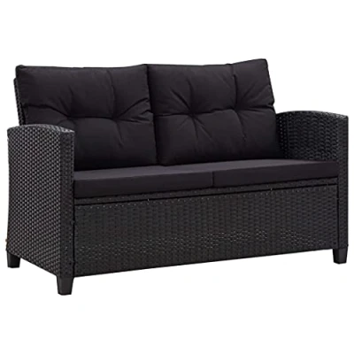 Abbildung von vidaXL Gartensofa 2 Sitzer mit Kissen Lounge Sofa Gartenmöbel Gartenbank Bank Rattansofa Balkon Terrasse Garten Schwarz 124cm Poly Rattan