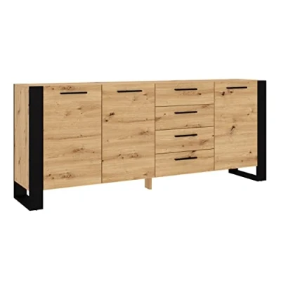 Abbildung von BIM Furniture Kommode Nuka K 197 cm Sideboard Highboard Schrank Schwarze handwerkliche Eiche
