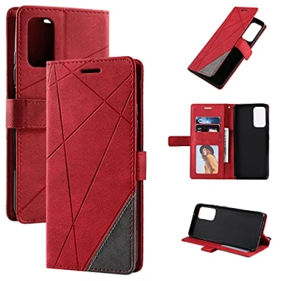 Abbildung von QiongniAN Hülle für Xiaomi Poco M3 Pro 5G Leder,Hülle Redmi Note 10 M2103K19G / M2103K19PI M2103K19PG Klapphülle Handytasche Case Red