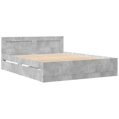 Abbildung von vidaXL Bettgestell, Bett mit Kopfteil, Bettrahmen Lattenrost, Doppelbett Schlafzimmerbett Stauraum, Betongrau 160x200cm Holzwerkstoff