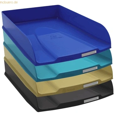 Abbildung von Exacompta 111505SETD 4er Pack Briefablage Combo STYLI Neo Deco aus Recycling Kunststoff DIN A4+. Ideale Briefkörbe für Ihre Organisation. Stapelbare Ablagekörbe Blauer Engel farbig sortiert