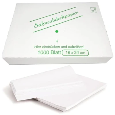 Abbildung von Lomatek Sahneabdeckpapier 18x24cm 1000 Blatt, Trennpapier für Feingebäck, Gebäckpapier, Torten &amp; Kuchenabdeckpapier Kuchen Torten, verhindert Austrocknen Zusammenkleben, gewachst, weiß