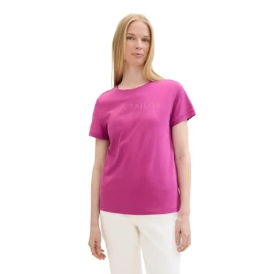 Abbildung von TOM TAILOR Damen Basic T Shirt mit Stickerei, lush orchid, XXXL