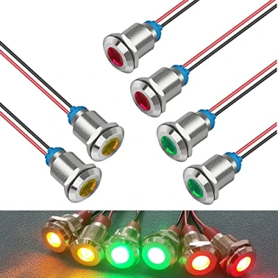 Abbildung von GUUZI 6pcs 12V 24V 12mm LED Panel Pilot Dash Warnlicht Kontrollleuchte Lampe Glühbirnen Richtungs (Rot/Gelb/Grün)