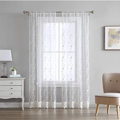 Abbildung von Laura Ashley Melody Fenstervorhang, transparent, 243,8 cm, Elfenbeinfarben, 2 Bahnen