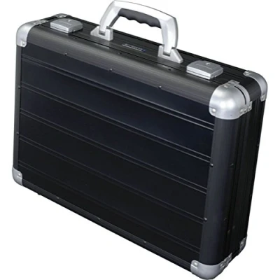Abbildung von ALUMAXX 45164 Attaché Laptopkoffer Venture, Aktenkoffer aus Aluminium, Dokumentenkoffer Alu, Business Koffer, Alukoffer ca. 46 cm, Schwarz Matt, 45,5 x 33,5 13,5 cm