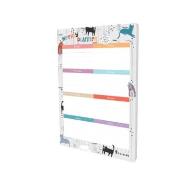 Abbildung von Collins Debden Maru Cat Design A4 Wochenblock 7 Tage Planer Notizblock, 60 Blatt, weißes Papier