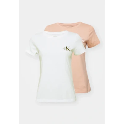 Abbildung von Calvin Klein Jeans Monologo SLIM TEE 2 PACK Tshirt basic, Damen, Größe: Small, Dusty coral/brilliant white