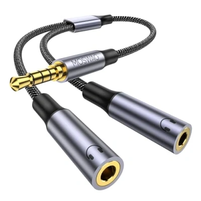 Abbildung von MOSWAG Audio Splitter Aux Kabel, Kopfhörer Mic Adapter, 3.5mm TRRS Männlich auf 2 x Weiblich Stecker Mikrofon Adapter für Gaming Headset,PS4,Xbox One,Notebook
