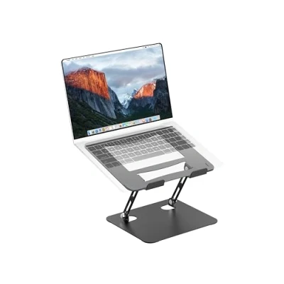 Abbildung von PureMounts Laptop Ständer Höhenverstellbarer, Faltbarer &amp; Ergonomischer Notebookhalter für Home Office, Stufenlos Verstellbar, Laptopständer mit Belüftung, Anti Rutsch Pads, Schwarz