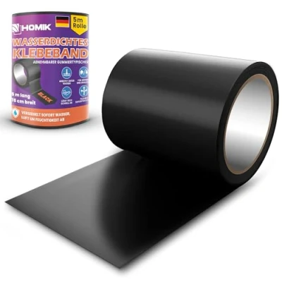 Abbildung von HOMIK Extrem Starkes Wasserdichtes Klebeband Außen &amp; Innen Dichtungsband Wasserdicht 15cm x 5m UV Beständig Duct Tape Selbstverschweißendes Schwarz