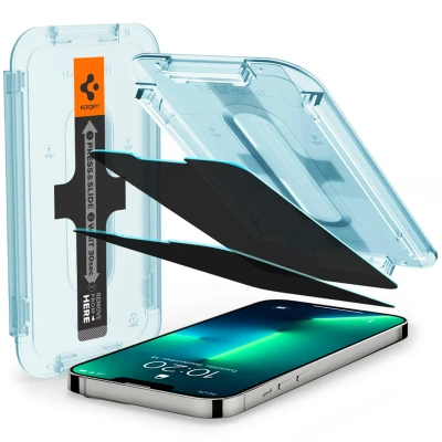 Abbildung von Apple iPhone 13 Panzerglas Spigen GLAStR Privacy Fit Screenprotector + Applikator EZ Displayschutzfolie Applicator für das
