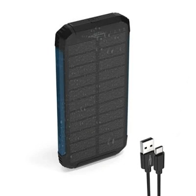 Abbildung von ANSMANN Solar Powerbank 10000 mAh, Outdoor Ladegerät Wireless, mit Solarpanel &amp; Taschenlampe, 2 USB A Ausgänge, C Eingang, Smartphones, Tablets mehr