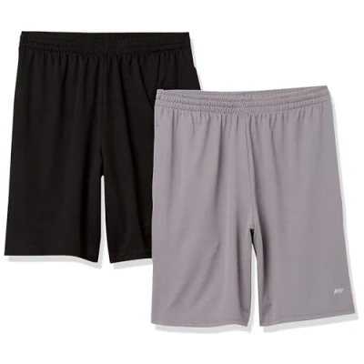 Abbildung von Amazon Essentials Herren Leichte Performance Funktionsshorts In Lockerer Passform (Erhältlich Übergrößen), 2er Pack, Grau/Schwarz, XL