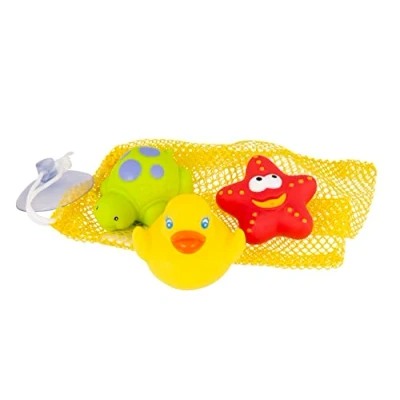 Abbildung von Playgro Badespielzeug 3 Freunde mit Aufbewahrungsnetz Babybadespielzeug Spielzeug Kleinkinderspielzeug wasserdicht farbig