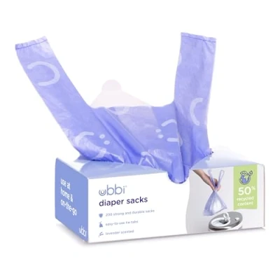 Abbildung von Ubbi Disposable Nappy Sacks, Lavender Scented, Easy To Tie Tabs, Baby Disposal or Pet Waste Bags, 200 Count