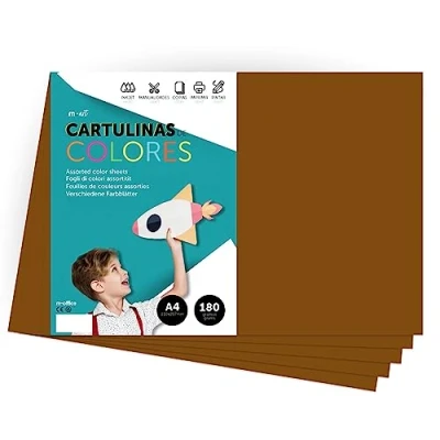 Abbildung von Farbkarton, A4 intensive Farben, 180 g, für Bastelarbeiten, Drucken Sie Ihre Dokumente und kreativen Designs, Farbfolien, m office (250 Blatt, braun)