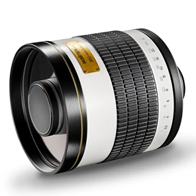 Abbildung von Walimex Pro 16437 800mm 1:8,0 CSC Spiegelobjektiv für Micro Four Thirds Objektivbajonett weiß (manueller Fokus, Vollformat Sensor gerechnet, Filterdurchmesser 30,5mm)