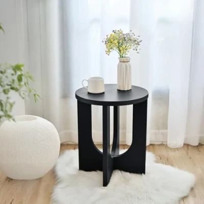 Abbildung von [en.casa] Beistelltisch Kysdajore rund 50 x Ø40 cm Sofatisch Schwarz Kleiner Tisch für Wohnzimmer Schlafzimmer Indoor