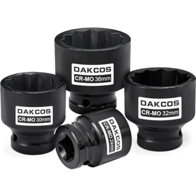 Abbildung von DAKCOS 4 tlg SW 24 30 32 36mm Vielzahn Nuss Schlagschrauber Kraft Stecknuss 12 Kant 12,5 mm (1/2&quot;) CR MO
