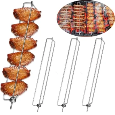 Abbildung von 4PCS Hühnerflügel Halter aus Edelstahl,Chicken Wing BBQ Gabel,Hühnerflügel Grillspieße Hähnchenrack,Grillwerkzeug Set für Picknick Camping Party Zum Grillen von Hähnchenflügeln