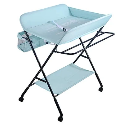 Abbildung von Wickeltisch faltbar, mit Aufbewahrungskorb an der Seite, Struktur aus Eisen, max. Belastung 25 kg, für Neugeborene, ergonomisches Design, Wickeltisch, faltbar und tragbar (blau (80 x 66 98 cm)
