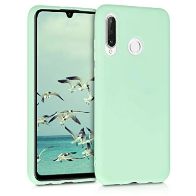 Abbildung von kwmobile Hülle kompatibel mit Huawei P30 Lite weiches TPU Silikon Case Cover geeignet für kabelloses Laden Mintgrün matt