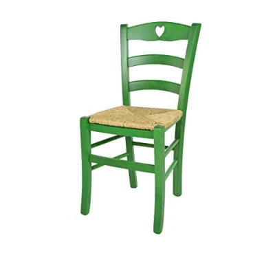 Abbildung von t m c s Tommychairs Stuhl Cuore für Küche und Esszimmer, Robuste Struktur aus Buchenholz, in Anilinfarbe Grün lackiert Sitzfläche Stroh