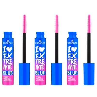 Abbildung von essence I LOVE EXTREME BLUE crazy volume mascara, Blau, langanhaltend, schwunggebend, Extremes Volumen, vegan, ohne Mikroplastikpartikel, Nanopartikel frei, Parfüm, 3er Pack (3x12ml)