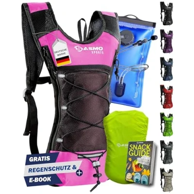 Abbildung von SASMO® Trinkrucksack (pink) mit Thermofach Laufen Ultraleicht 300g Laufrucksack Trinkblase 2l, BPA Frei Fahrrad Reflektoren Laufen, Fahrradfahren &amp; Joggen