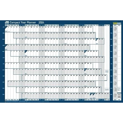 Abbildung von Sasco 2024 kompakter Jahres Wandplaner, Papier Mini Whiteboard Poster Stil, trocken abwischbarer Kalender, kleiner Wandplaner mit abwischbarem Stift, Stift Clip und Aufklebern, Wandtafel