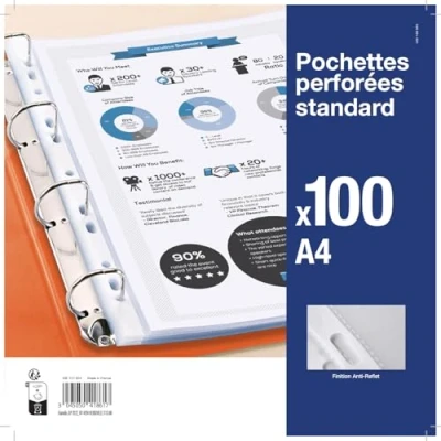 Abbildung von Elba 100206895 Prospekthüllen, gelocht, A4 Format, aus Polypropylen, farblich sortiert, 20 Stück Beutel mit 100 Stück. farblos